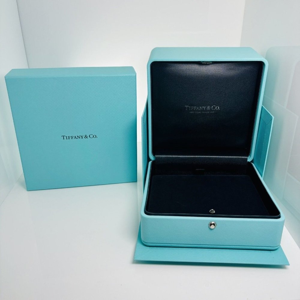 Tiffany & Co Necklace Storage Presentation Gift Box in Blue Leather Lux